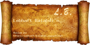 Lebhaft Balabán névjegykártya